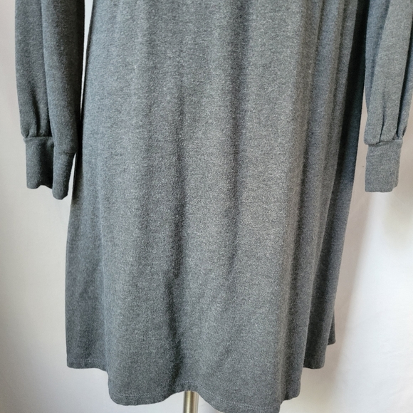Encircled Comfy Puff Sleeve Mock Neck Dress Gray L - Picture 14 of 16
